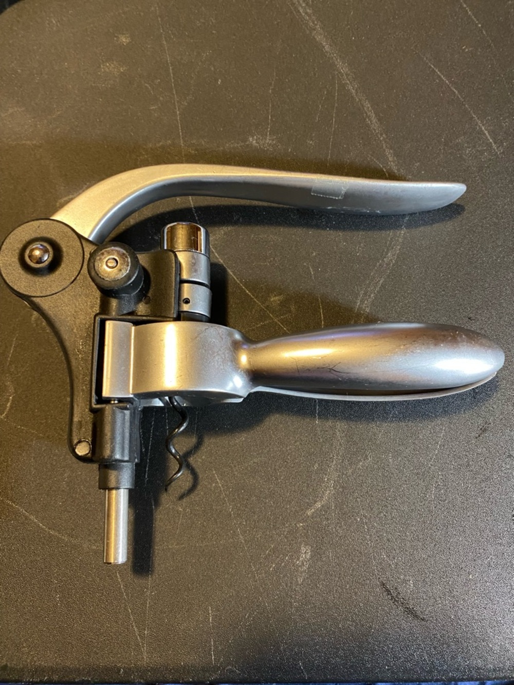 Lever-Style Corkscrew Wine Opener in Metallic Silver
